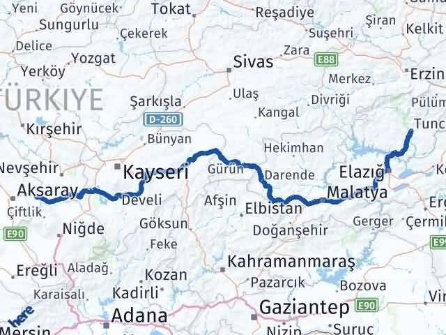 Tunceli Gülağaç Aksaray Arası Kaç Km - Yol Haritası