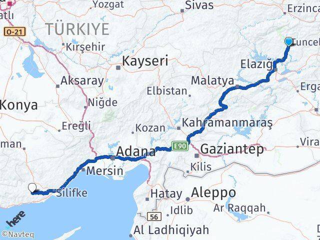 Tunceli Gülnar Mersin Arası Kaç Km - Yol Haritası