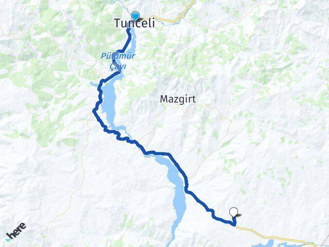 Tunceli Güneşdere Mazgirt Arası Kaç Km - Yol Haritası