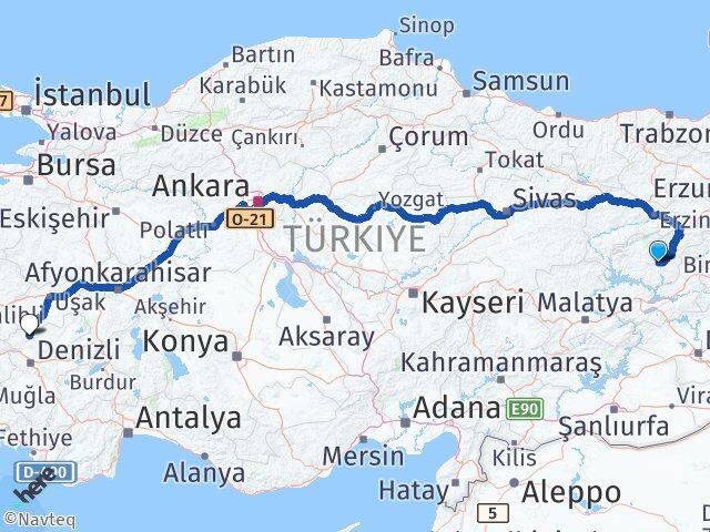 Tunceli Güney Denizli Arası Kaç Km - Yol Haritası