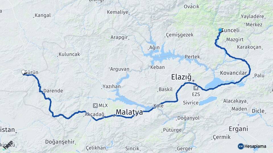Tunceli Gürün Sivas Arası Kaç Km - Yol Haritası