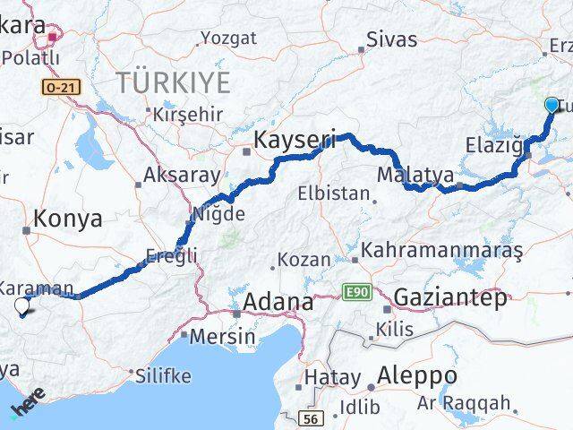 Tunceli Hadim Konya Arası Kaç Km - Yol Haritası