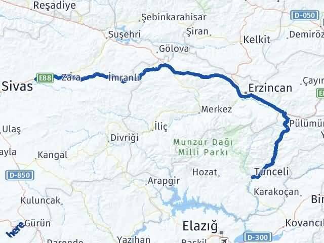 Tunceli Hafik Sivas Arası Kaç Km - Yol Haritası