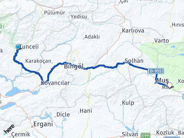 Tunceli Hasköy Muş Arası Kaç Km - Yol Haritası