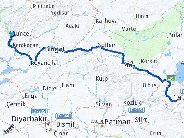 Tunceli Hizan Bitlis Arası Kaç Km - Yol Haritası
