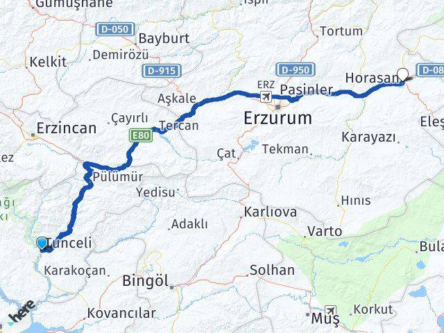 Tunceli Horasan Erzurum Arası Kaç Km - Yol Haritası