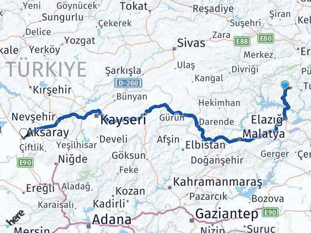 Tunceli Hozat Aksaray Arası Kaç Km - Yol Haritası