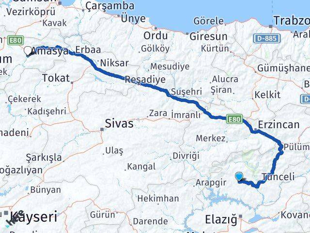 Tunceli Hozat Amasya Arası Kaç Km - Yol Haritası