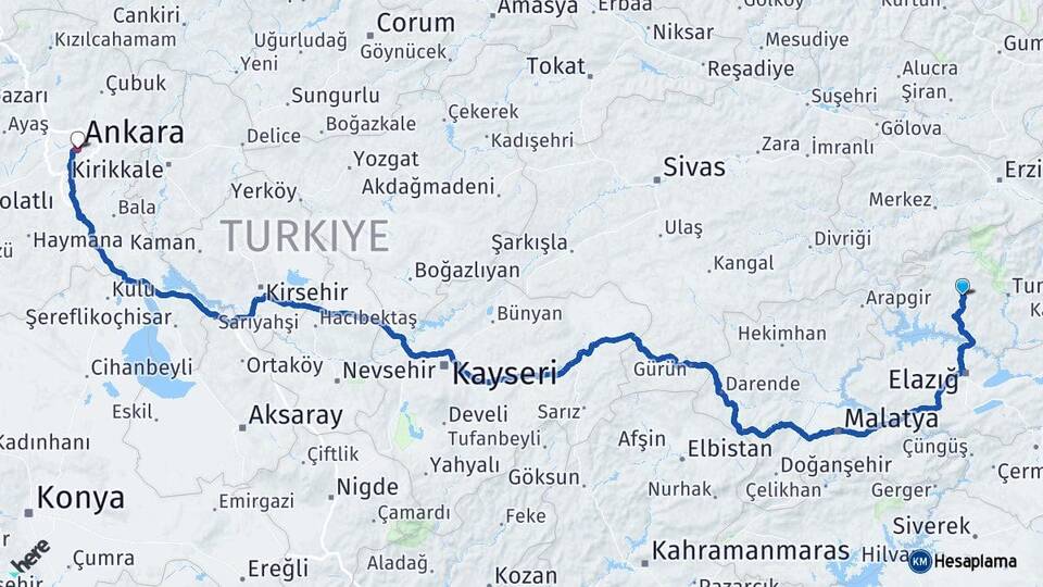 Tunceli Hozat Ankara Arası Kaç Km - Yol Haritası