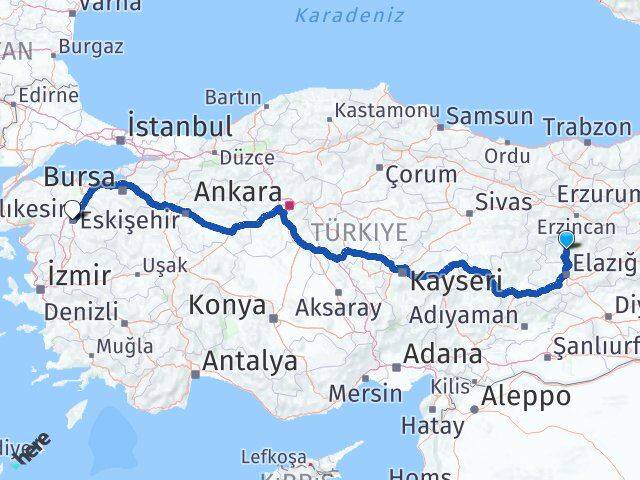 Tunceli Hozat Balıkesir Arası Kaç Km - Yol Haritası