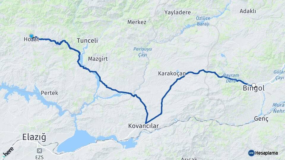 Tunceli Hozat Bingöl Arası Kaç Km - Yol Haritası