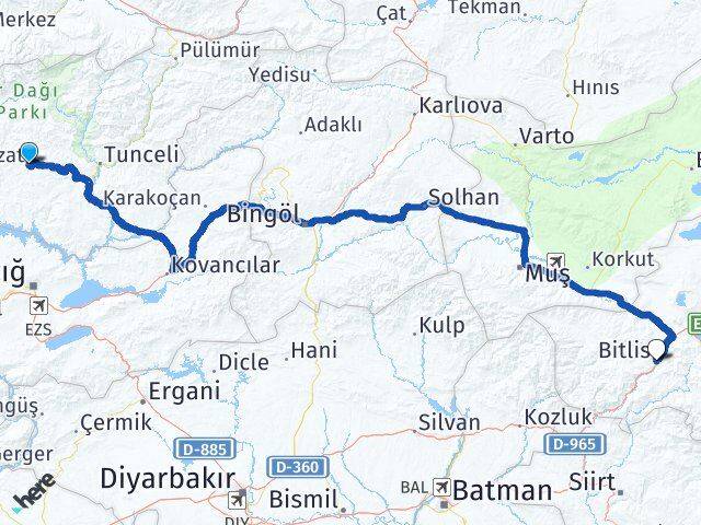 Tunceli Hozat Bitlis Arası Kaç Km - Yol Haritası