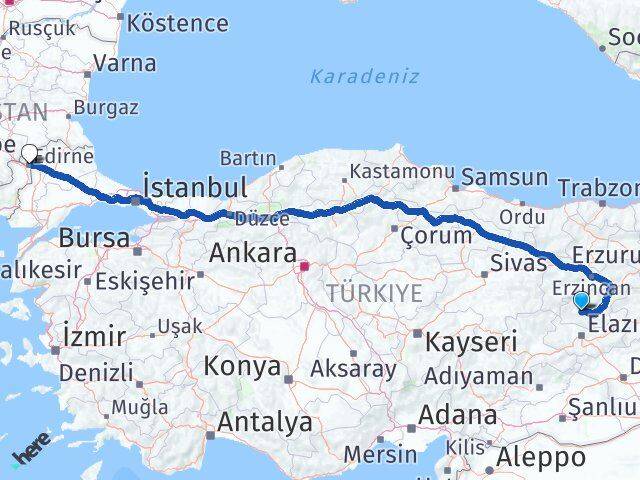 Tunceli Hozat Edirne Arası Kaç Km - Yol Haritası