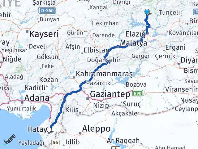 Tunceli Hozat Hatay Arası Kaç Km - Yol Haritası
