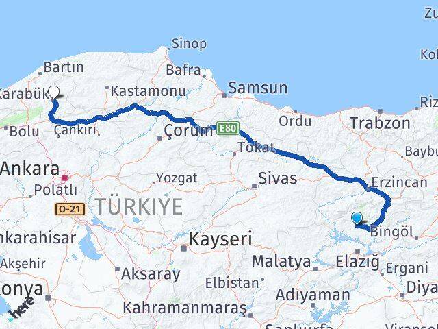 Tunceli Hozat Karabük Arası Kaç Km - Yol Haritası