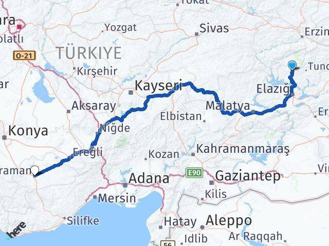 Tunceli Hozat Karaman Arası Kaç Km - Yol Haritası