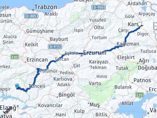Tunceli Hozat Kars Arası Kaç Km - Yol Haritası