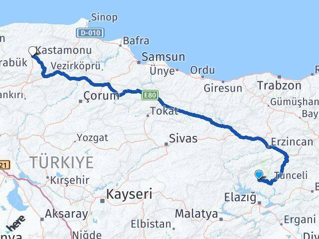 Tunceli Hozat Kastamonu Arası Kaç Km - Yol Haritası