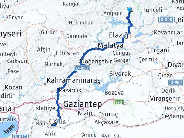 Tunceli Hozat Kilis Arası Kaç Km - Yol Haritası