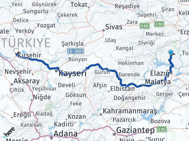 Tunceli Hozat Kırşehir Arası Kaç Km - Yol Haritası