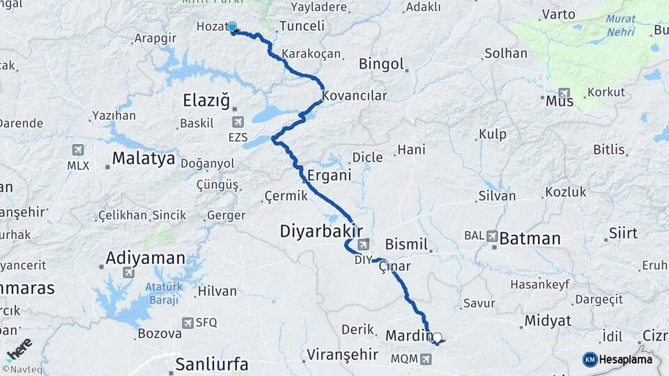 Tunceli Hozat Mardin Arası Kaç Km - Yol Haritası