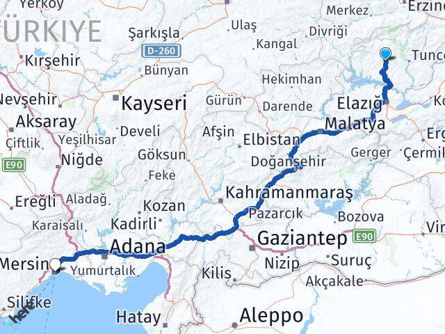 Tunceli Hozat Mersin Arası Kaç Km - Yol Haritası