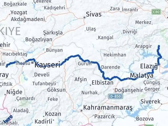Tunceli Hozat Nevşehir Arası Kaç Km - Yol Haritası