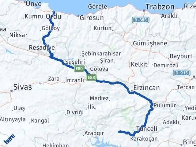 Tunceli Hozat Ordu Arası Kaç Km - Yol Haritası