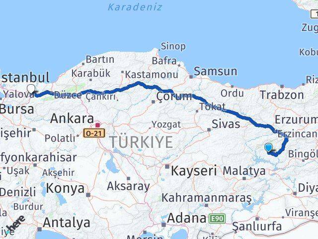 Tunceli Hozat Sakarya Arası Kaç Km - Yol Haritası