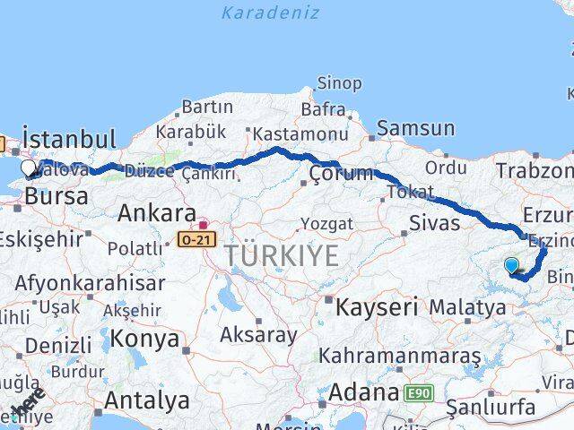 Tunceli Hozat Yalova Arası Kaç Km - Yol Haritası