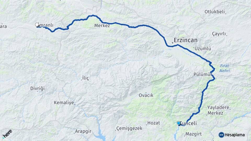 Tunceli İmranlı Sivas Arası Kaç Km - Yol Haritası