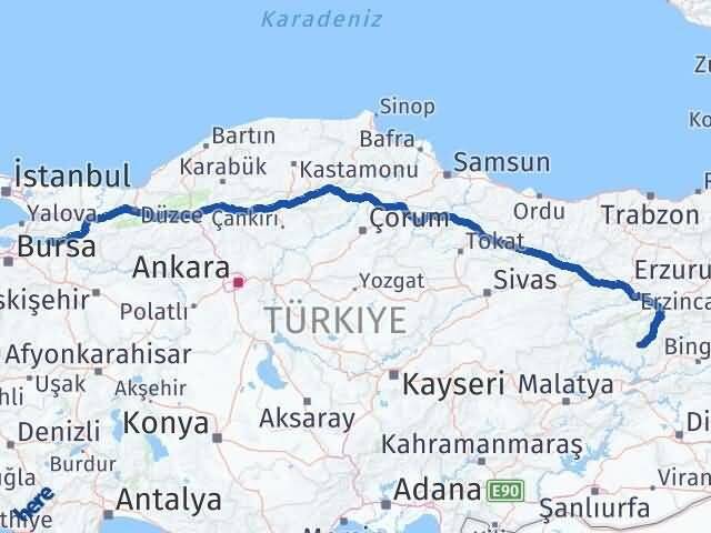 Tunceli İznik Bursa Arası Kaç Km - Yol Haritası