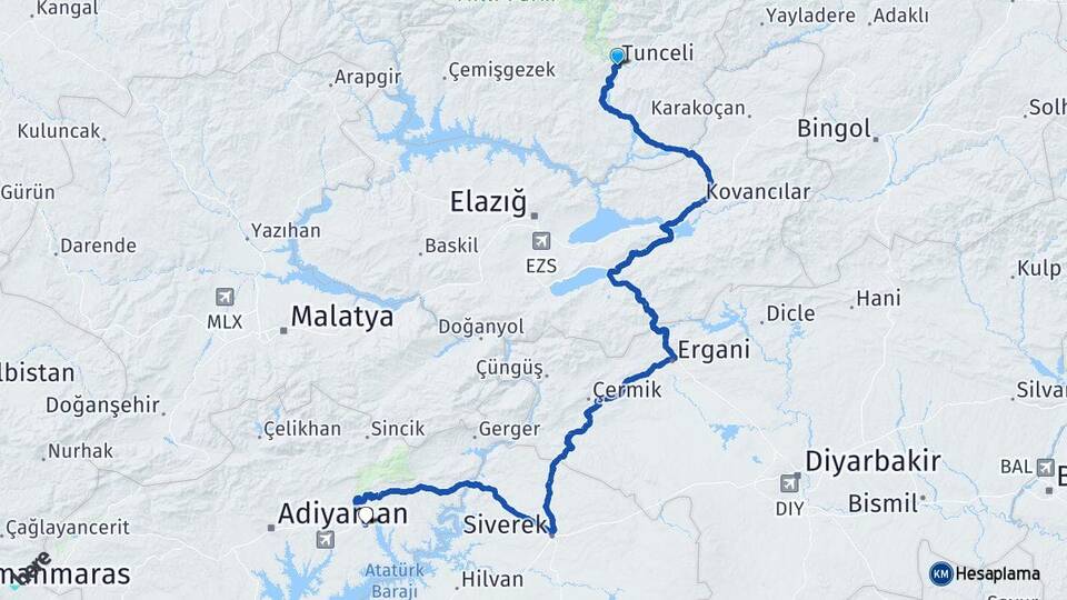 Tunceli Kahta Adıyaman Arası Kaç Km - Yol Haritası