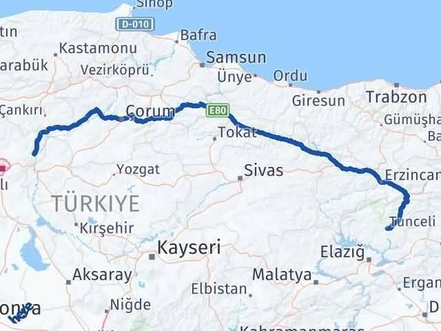 Tunceli Kalecik Ankara Arası Kaç Km - Yol Haritası