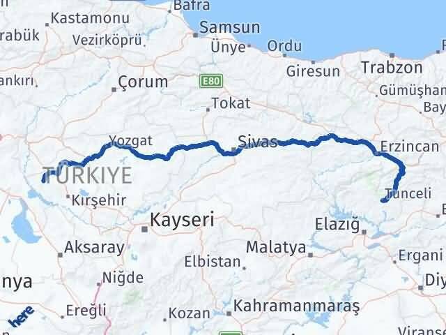 Tunceli Kaman Kırşehir Arası Kaç Km - Yol Haritası