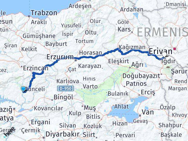 Tunceli Karakoyunlu Iğdır Arası Kaç Km - Yol Haritası