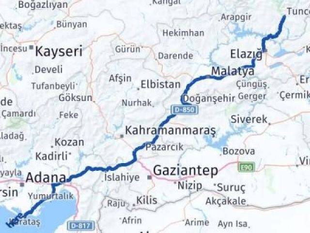 Tunceli Karataş Adana Arası Kaç Km - Yol Haritası