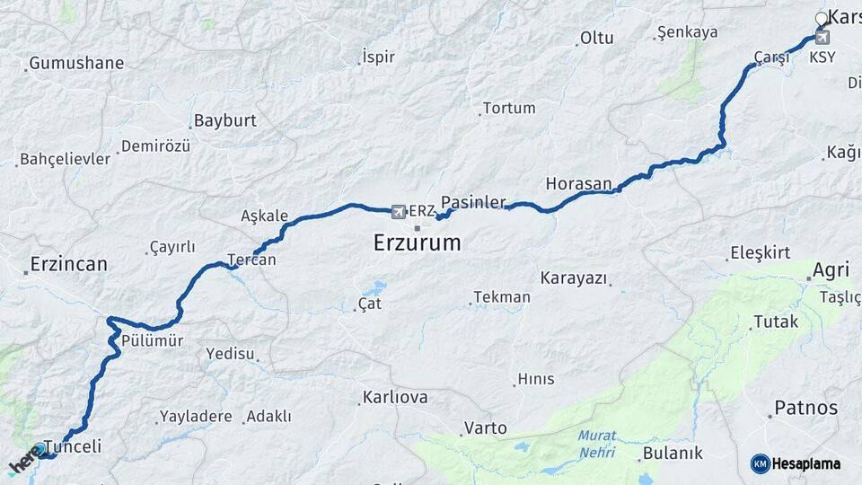 Tunceli Kars Arası Kaç Km - Yol Haritası