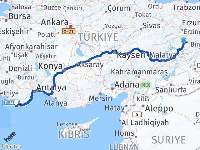Tunceli Kaş Antalya Arası Kaç Km - Yol Haritası