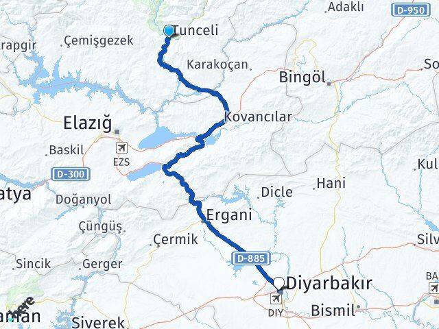 Tunceli Kayapınar Diyarbakır Arası Kaç Km - Yol Haritası