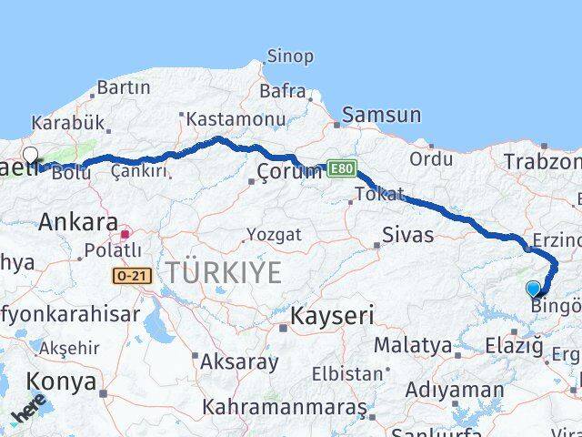 Tunceli Kaynaşlı Düzce Arası Kaç Km - Yol Haritası