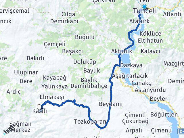 Tunceli Kazılı Pertek Arası Kaç Km - Yol Haritası