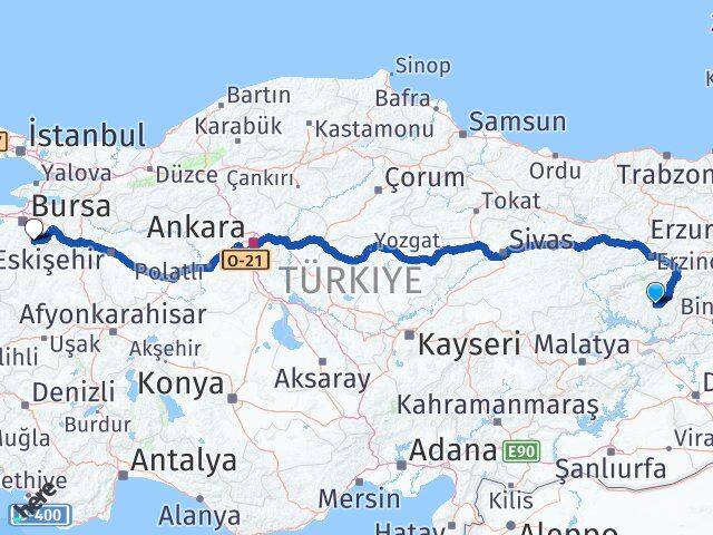 Tunceli Keles Bursa Arası Kaç Km - Yol Haritası