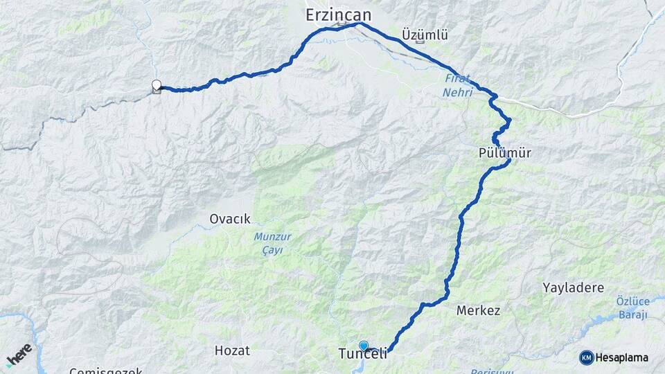 Tunceli Kemah Erzincan Arası Kaç Km - Yol Haritası
