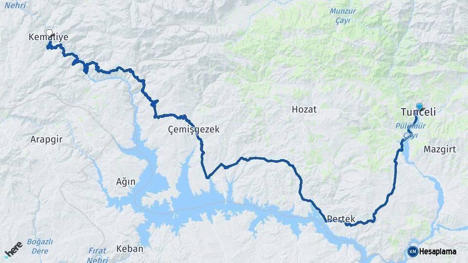Tunceli Kemaliye Erzincan Arası Kaç Km - Yol Haritası