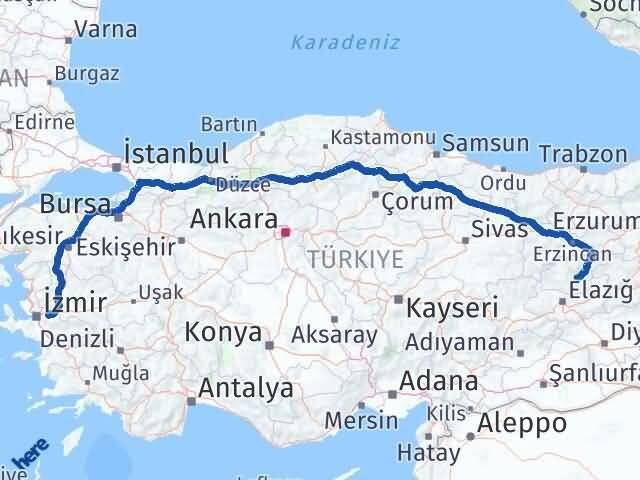 Tunceli Kemalpaşa İzmir Arası Kaç Km - Yol Haritası