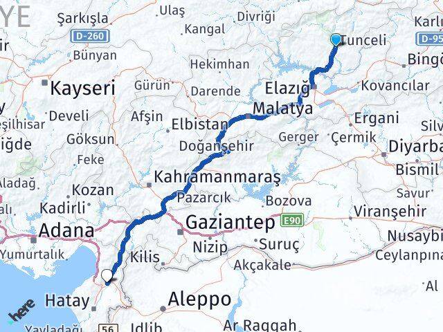 Tunceli Kırıkhan Hatay Arası Kaç Km - Yol Haritası