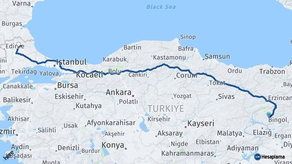 Tunceli Kırklareli Arası Kaç Km - Yol Haritası