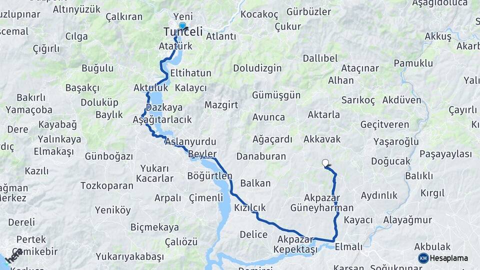Tunceli Kızılkale Mazgirt Arası Kaç Km - Yol Haritası