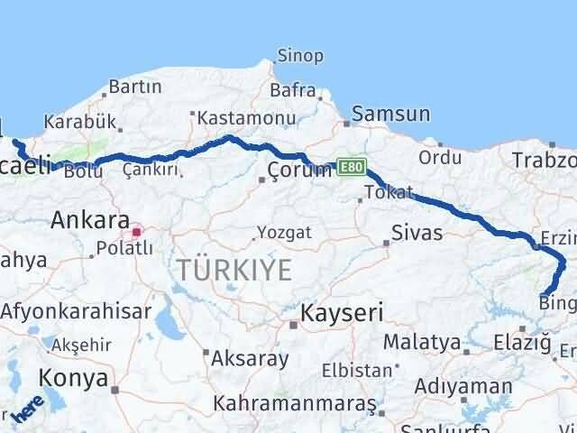 Tunceli Kocaali Sakarya Arası Kaç Km - Yol Haritası
